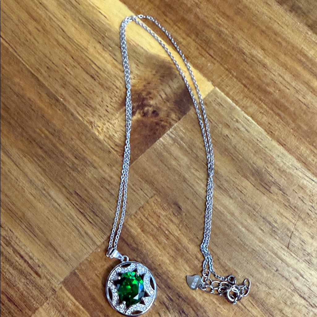 Emerald Green Pendant On A 925 Sterling Silver 18 In. Necklace